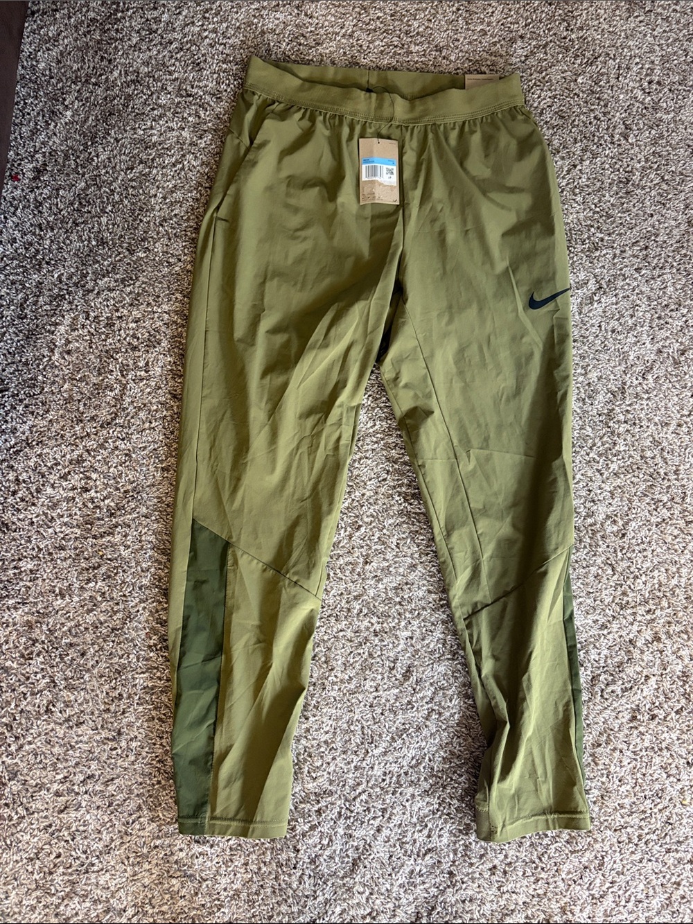 Nike Pro Olive Green Track Pants with Dark Green Accents